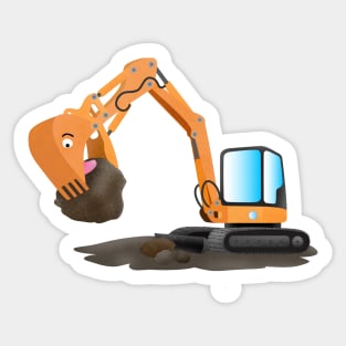 Cute orange excavator digger cartoon Sticker